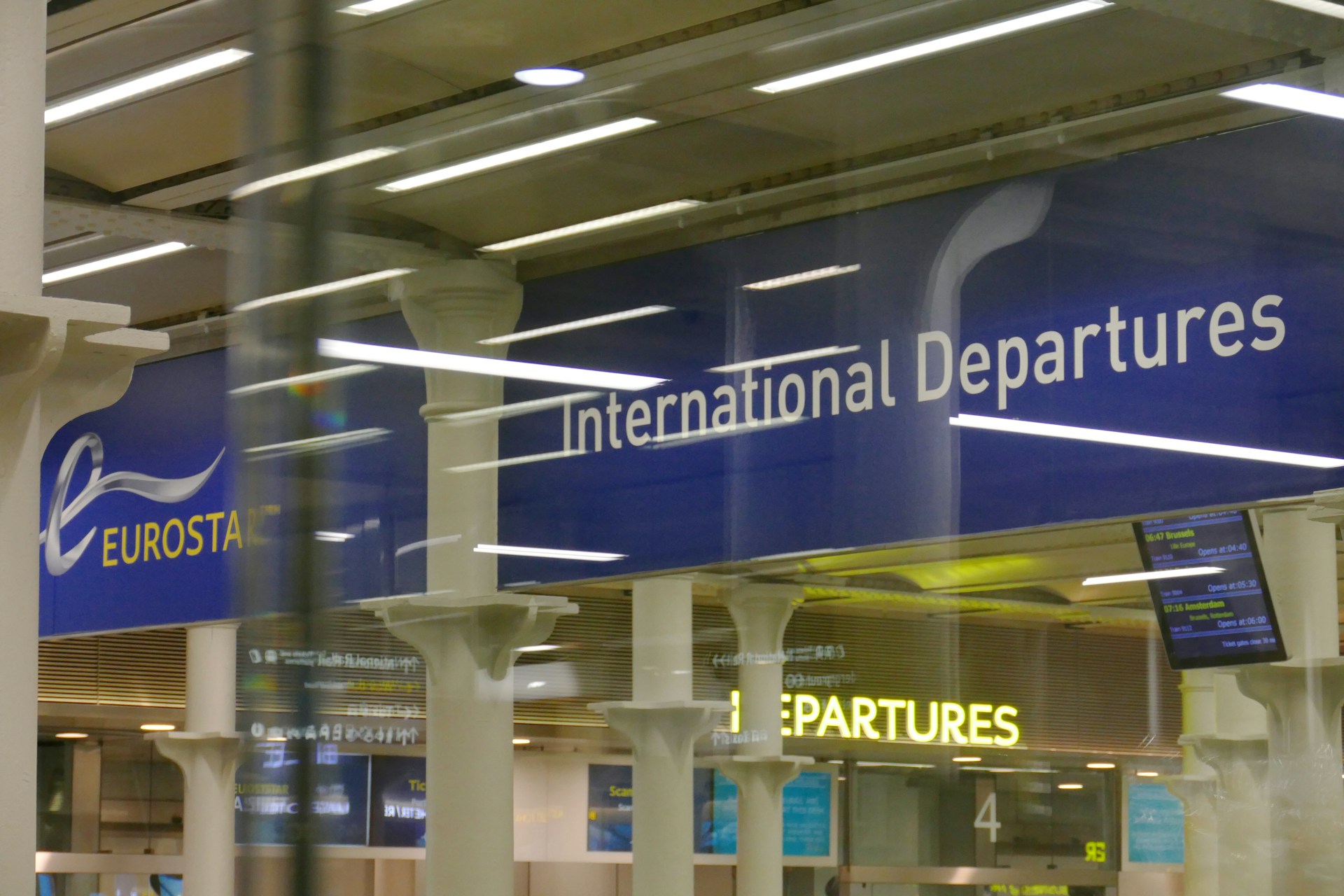 International departures signage at an airport