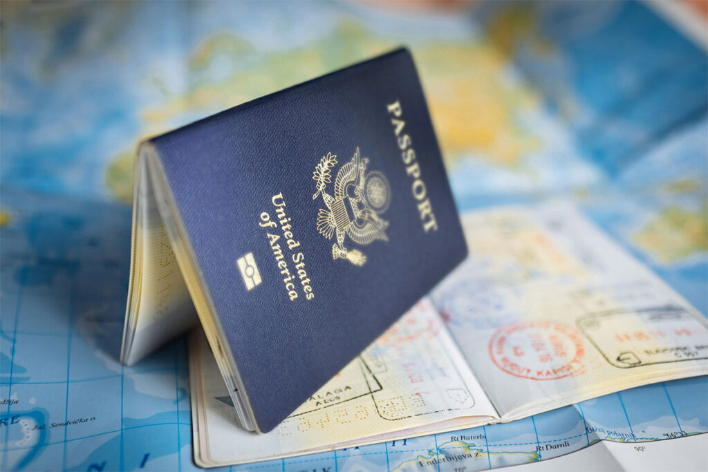 U.S. passport on a map