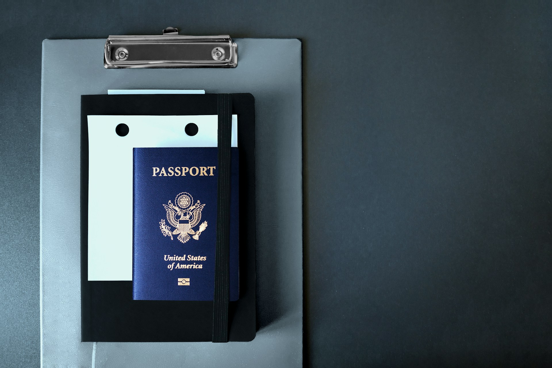 U.S. passport on a clipboard